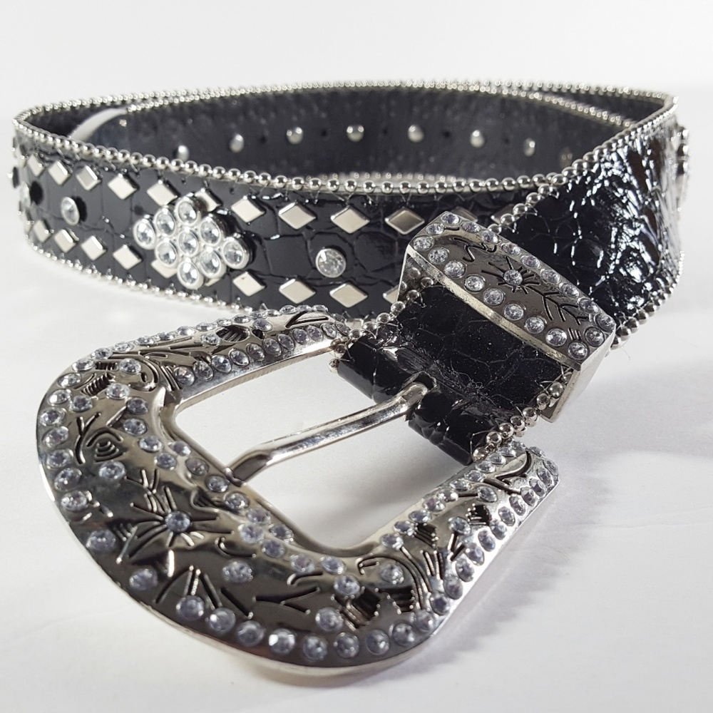 Rhinestone Studded Belt Cowgirl Rodeo Leather Country Western Glam Y2K Festivals - Picture 2 of 4